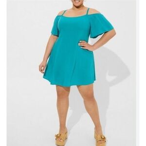 Torrid Teal Cold Shoulder Mini Dress